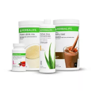 Herbalife Advanced Breakfast Kit contains four core products: Herbalife Formula 1 Healthy Meal Shake, Herbalife Protein Drink Mix, Herbalife Thermogenic Instant Herbal Beverage and Herbalife Aloe Concentrate